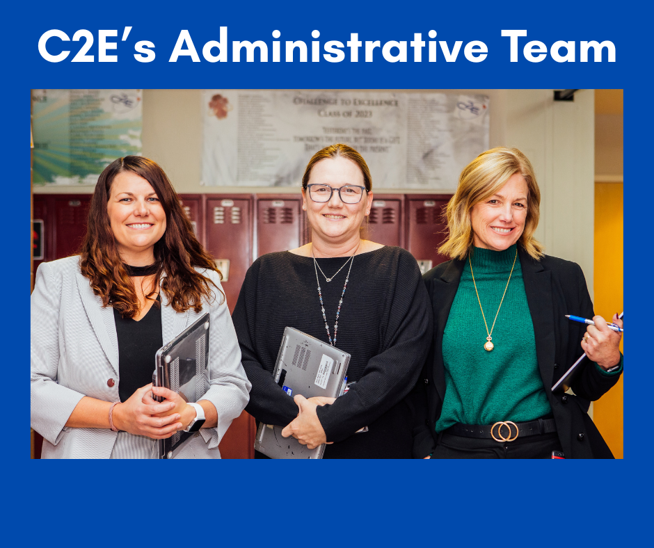 Image of C2E's Administrative team in the school hallway